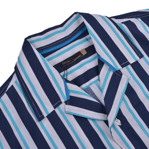 Ezra Stripes Bowling Shirt Navy Green