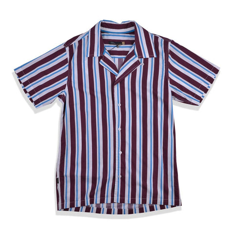 Ezra Stripes Bowling Shirt Maroon Blue