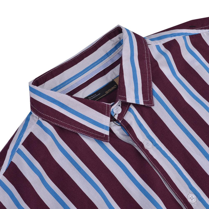  Andy Stripes Shirt Maroon Blue LS